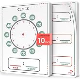Scribbledo 10 Pack Telling Time Teaching Sheets - 9'x12' Dry Erase Learning Clocks for Kids Homeschooling Supplies