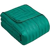 Weighted Blanket for Adults (15 lbs, 48" x 72", Glossy green Stripes) Heavy Blanket for Sleeping Perfect for 160-180 lbs, Twin Size Breathable Blanket with Premium Glass Bead, Machine Washable