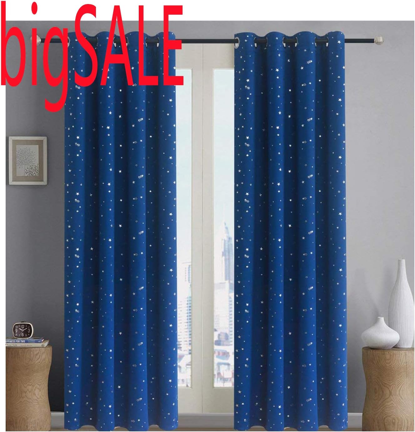 Alice Brown Romantic Starry Sky Creative Blackout Window Curtains for Kids Room/Girls Room/Boys Room Space Inspired Night Sky Twinkle Star Kid's Room Draperies W52 x L84-Inch 2 Panels Navy Blue
