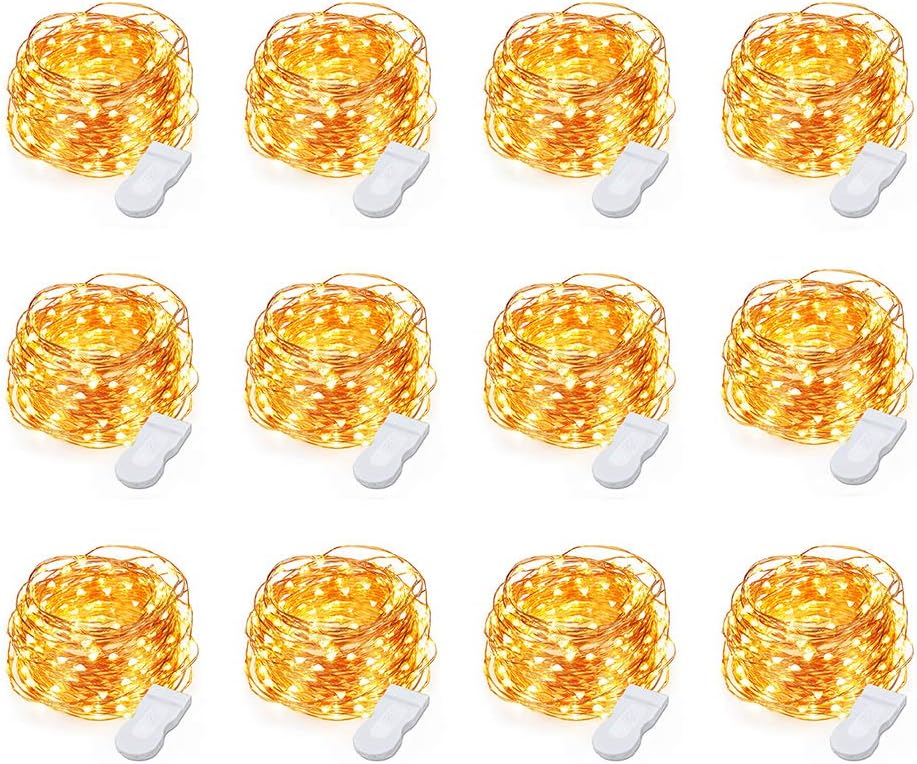 MustWin LED Fairy Lights Battery Operated, 13ft/4M Long 6 Pack Waterproof Flexible Copper Wire String Lights, Small LED String Lights, Firefly Lights Decoration(Warm White) (Warm White(12 Pack))