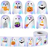 FEBSNOW 600Pcs Halloween Stickers, Holographic Ghost Decals for Kids | Self Adhesive Seal Labels, Kids Events Favors, Glitter Ghost Pumpkin Spider Bat Candy Design, Halloween Craft Gift Supplies