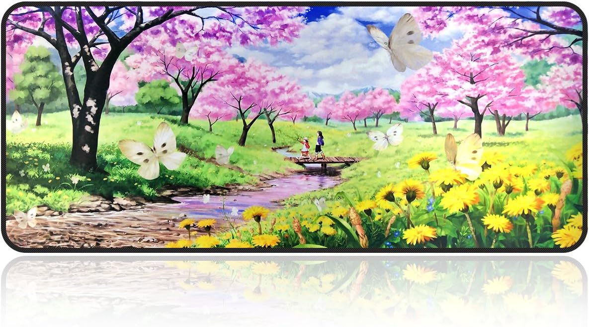 Large Gaming Mouse Pad/Mat Extended Size Mousepad for Computer Desktop Laptop 31.5"x11.8"x0.15" Keyboard Pad Desk Pad with Anti-Slip Rubber Base Mouse Pad by Qisan(Sakura Pattern)