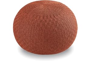 ARTPLAN Outdoor Pouf Ottoman Foot Rest Hand Weaving Knight Home Nahunta Pouf Round Kintted Olefin,Brick Red