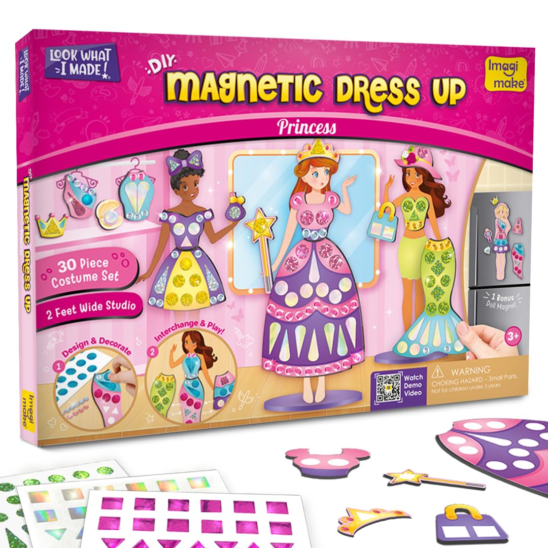 Imagimake DIY Magnetic Dress-Up Princess Studio for Girls | 30 Magnetic Dresses & Accessories | Pretend Play Kids Toys | Easter Basket Stuffers | Birthday Presents for 3,4,5,6 Year Old Girls