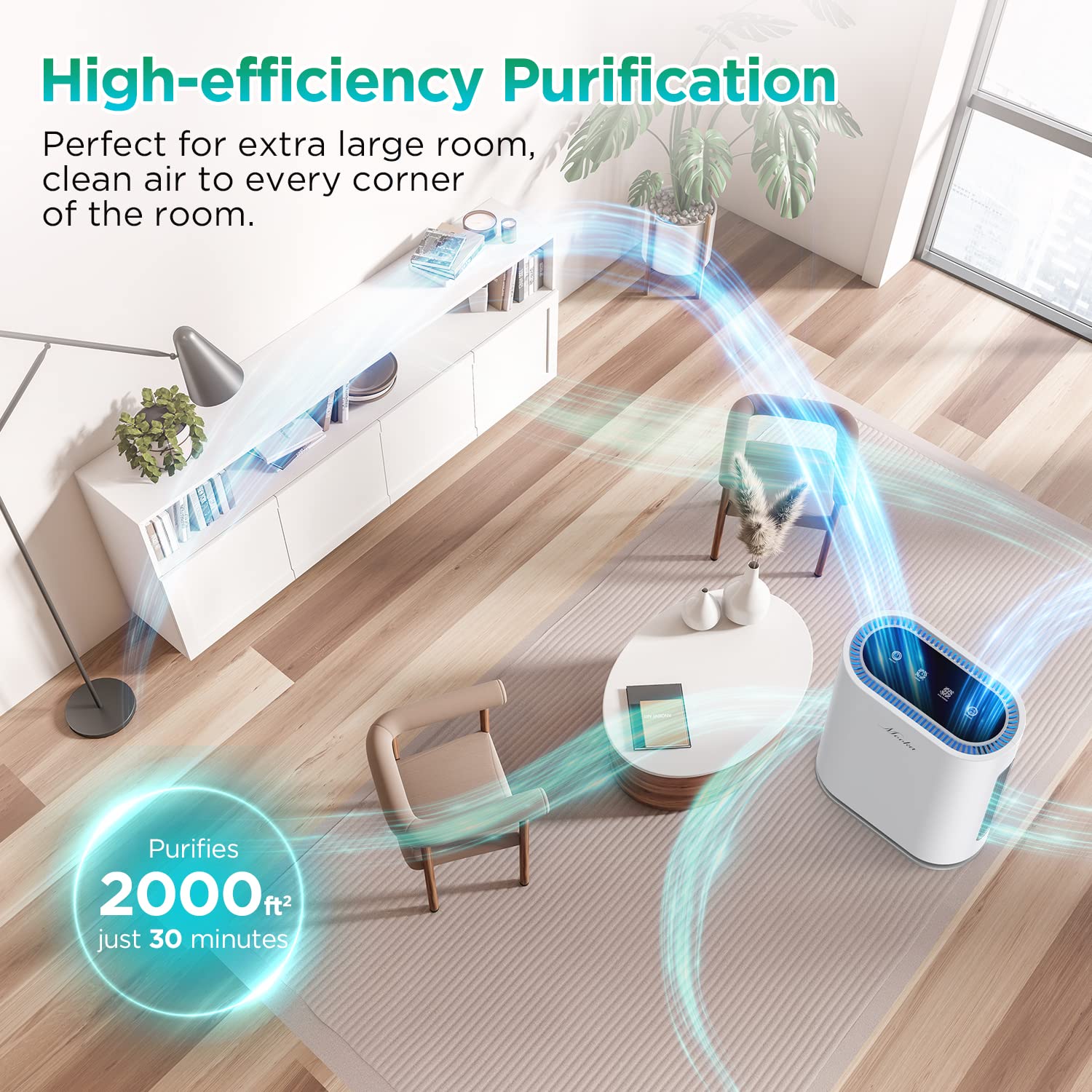 Mooka True HEPA Air Purifiers for Home Large Room, Up to 2,000 ft², Air Purifier for Bedroom with Air Quality Sensor, Timer, Child Lock, Air Cleaner for Pet Danders, Dust, Smoke, Odor