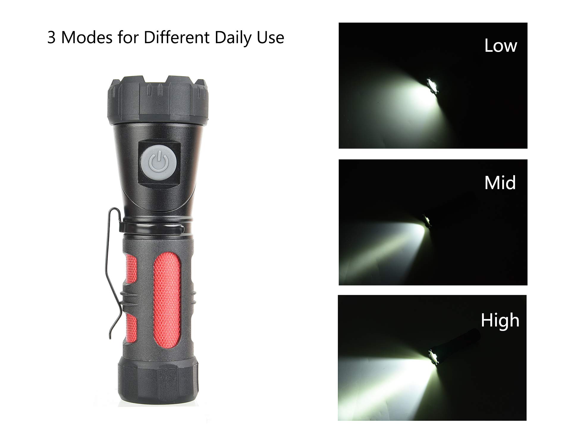 FLOWood LED Flashlight Torch Tactical Torch,Magnetic Adjustable-Head Portable LED Flashlight with Batteries,1000LM Handheld Flashlight for Camping Hiking Indoor Outdoors [Energy Class A+]