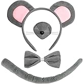 KICOSY Mouse Costume Set for Women Adult Mouse Ears Headband Bowtie Nose and Tail Halloween Rat Ears Costume Kit Party Cosplay Accessories