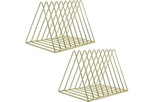 EASEPRES 9 Slot Magazine Rack Book Record Holder, Desktop Iron Storage Rack Bookshelf Multifunction Triangle File Organizer Sorter for Decor Home Office, Golden Pack of 2