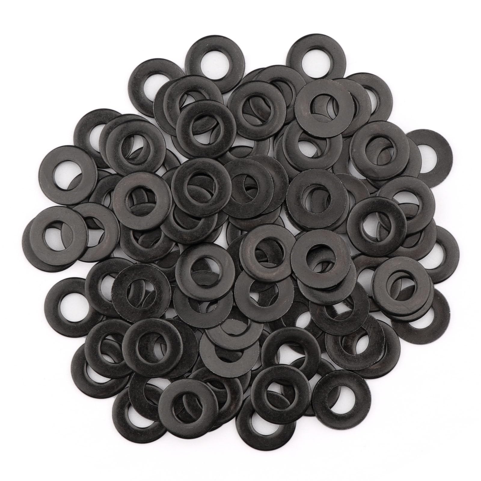 View 1 of 100PCS 1/4'' x 5/8'' SAE Black Flat Washers 304 Stainless Steel Universal Flat Washer, 1.5mm Thick