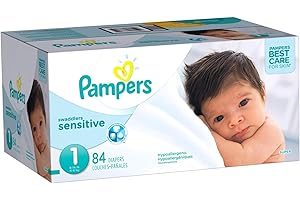 Diapers Newborn/Size 1 (8-14 lb), 84 Count - Pampers Swaddlers Sensitive Disposable Baby Diapers, Super Pack