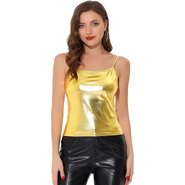 Allegra K Women's Metallic Shiny Halloween Party Tank Top