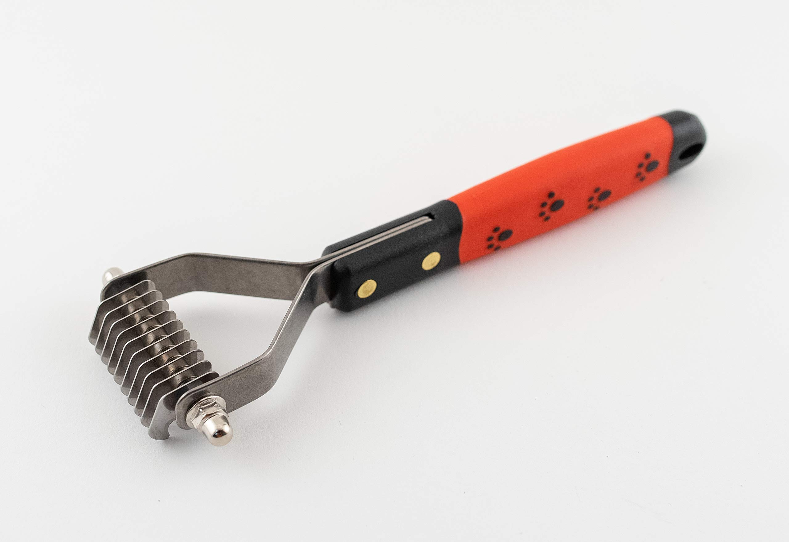 RYAN'S PET SUPPLIES Paw Brothers 10 Blade Medium Dematting Undercoat Rake for Dogs and Cats, Professional Grade, Dog Shedding Brush, Stainless Steel Blades, Rounded Gentle Teeth