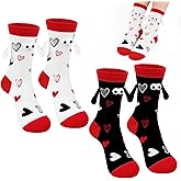 Funny Valentines Day Magnetic Socks, 2 Pairs Heart Hand Holding Socks for Women Men, Cool Valentine Gifts for Teens Boys Girls & Friends, Cute Couple Socks for Him Her, Galentines Gifts for Besties