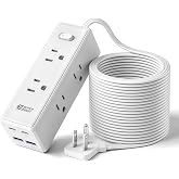 SUPERDANNY 15Ft Extension Cord with Multiple Outlets, Flat Plug Power Strip | Long Extension Cord with 6 Outlets, 4 USB Ports(2 USB C), Surge Protector for Home, Office Supplies, Dorm Essentials, White