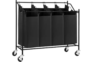 SONGMICS 4-Bag Laundry Cart Sorter, Rolling Laundry Basket Hamper, with 4 Removable Bags, Casters and Brakes, Black URLS90H