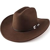 AQOKKA Western Cowboy Hats for Women Classic Felt Wide Brim Fedora Hat with Belt Buckle Retro Panama Hat Unisex Rolled up Cap