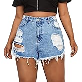 GAGELE Plus Size Denim Shorts Women High Waisted Stretch Summer Jean Shorts