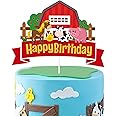 Glitter Farm Animal Happy Birthday Cake Topper,Barn Farm Themed Cake Decor,Barnyard Farmhouse Farm Animals Baby Shower Birthday Party Decorations