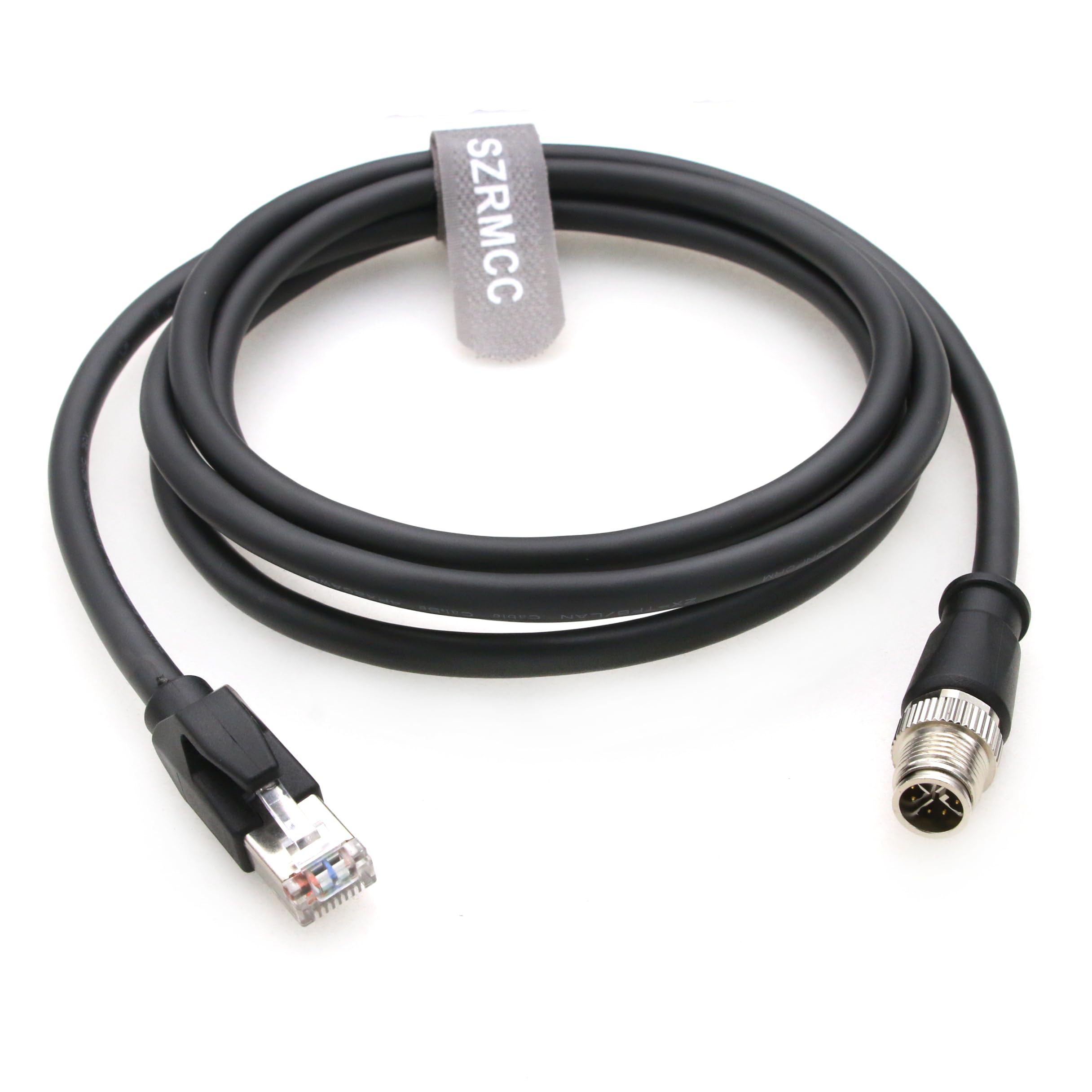 SZRMCC M12 X Code 8pin Male to RJ45 Gigabit Ethernet Cable Cat6 TAIYO Shielded Waterproof Network Cable for Basler Cognex in-Sight Industrial Camera (Black,5M)
