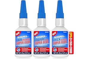 ALECPEA 2/150/2000 CPS (Thin/Medium/Thick) CA Glue, Cyanoacrylate Super Glue Wood, Glass, Metal, Paper, Leather, Plastic, Ceramic, Rubber, Jewelry, Woodworking, Hobby Models, and Craft Project 60g(2oz)