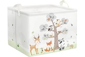 Clastyle 36L Large Woodland Animal Deer Fox Squirrel White Shelf Basket with Handle Collapsible Rectangle Toy Clothes Cube St