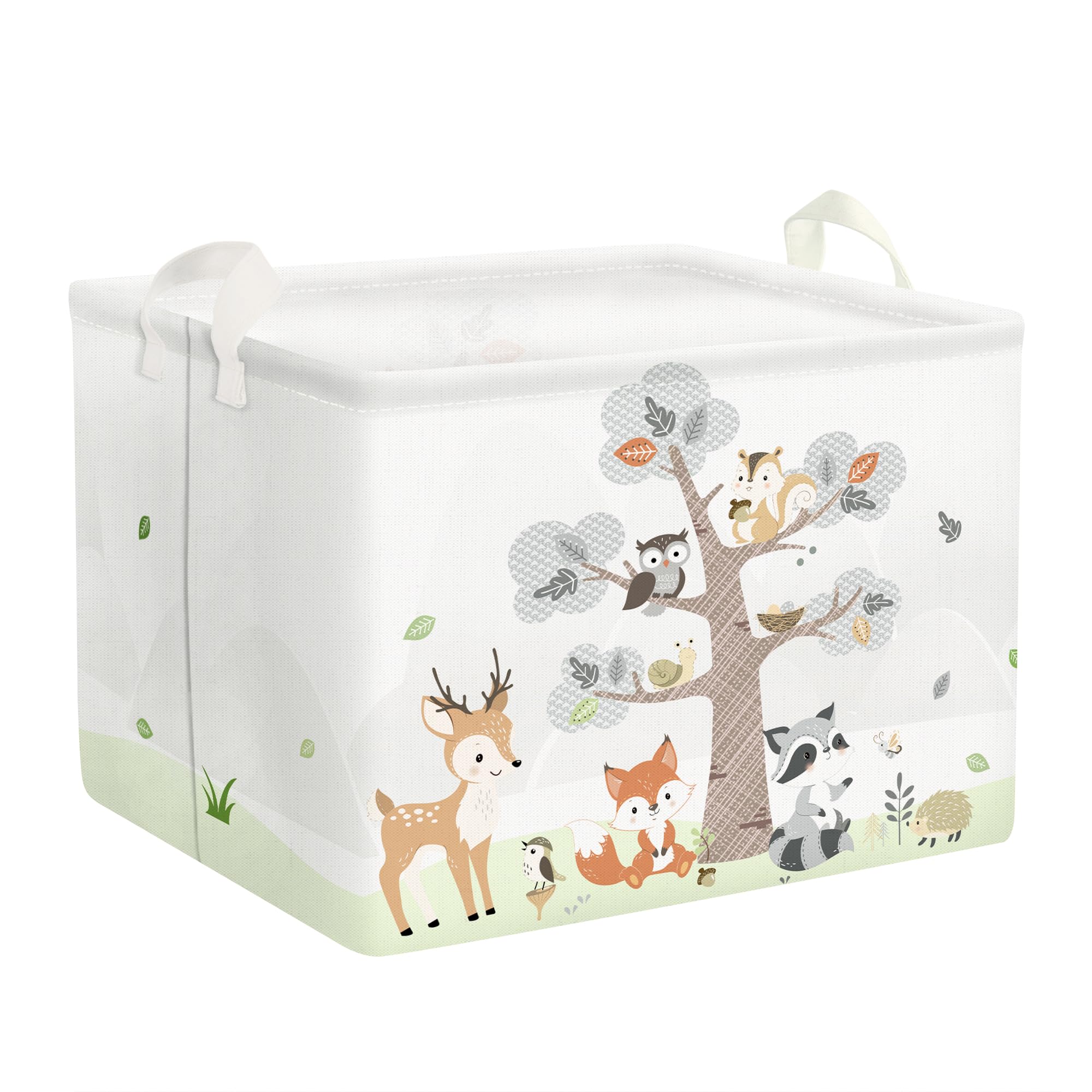 Clastyle Forest Animal Baby Laundry Hamper Collapsible Tree Clothes Kids Storage Basket Waterproof Boys Girls Toy Box for Nursery Room, Deer Fox Raccoon, 40*30*30 cm