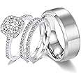 18k White Gold Plated Wedding Ring Sets for Him and Her Womens Mens Titanium Stainless Steel Bands 2Ct Cz Couple Rings