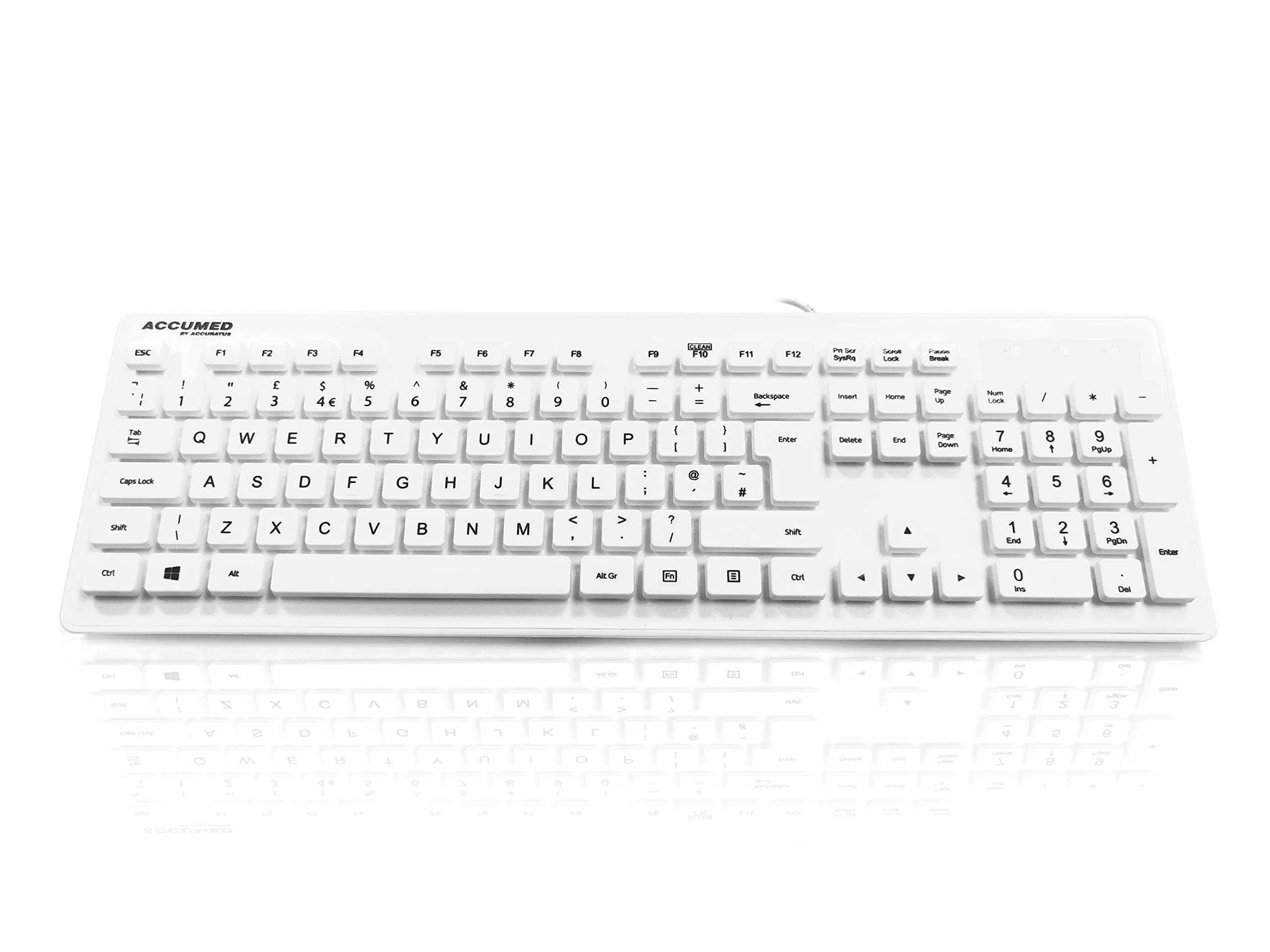 Accuratus AccuMed AQUA - USB 105 Key Antibacterial & Fully Washable IP68 Medical/Clinical Keyboard