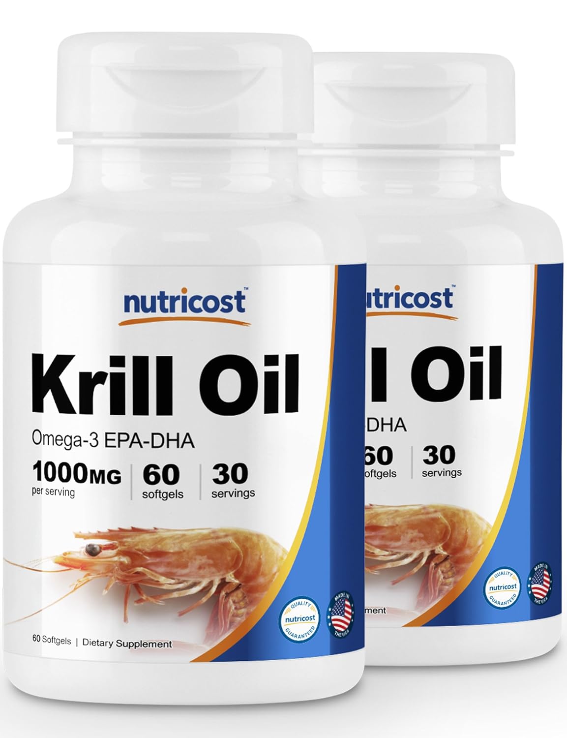 Nutricost Krill Oil 1000mg; 60 Liquid Softgels (2 Bottles
