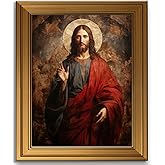 Golden Framed Jesus Christ Wall Art Divine Mercy Portrait Christian Canvas Decor Vintage Religious Posters Prints Icon Catholic Home Pictures Painting for Living Room Prayer Room Bedroom 9x11 Inch