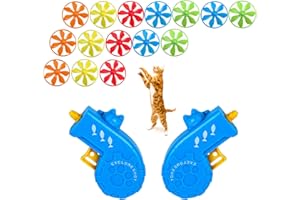 KIMOBER 17Pcs Cat Fetch Toy, Kitten Interactive Tracking Toys with 15Pcs Colorful Flying Propellers for Pets Cat Hunting Chasing Training Exercise