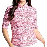 IBKUL Athleisure Wear Sun Protective UPF 50+ Icefil Cooling Barbara Print Ruched Elbow Length Sleeve Top 41086