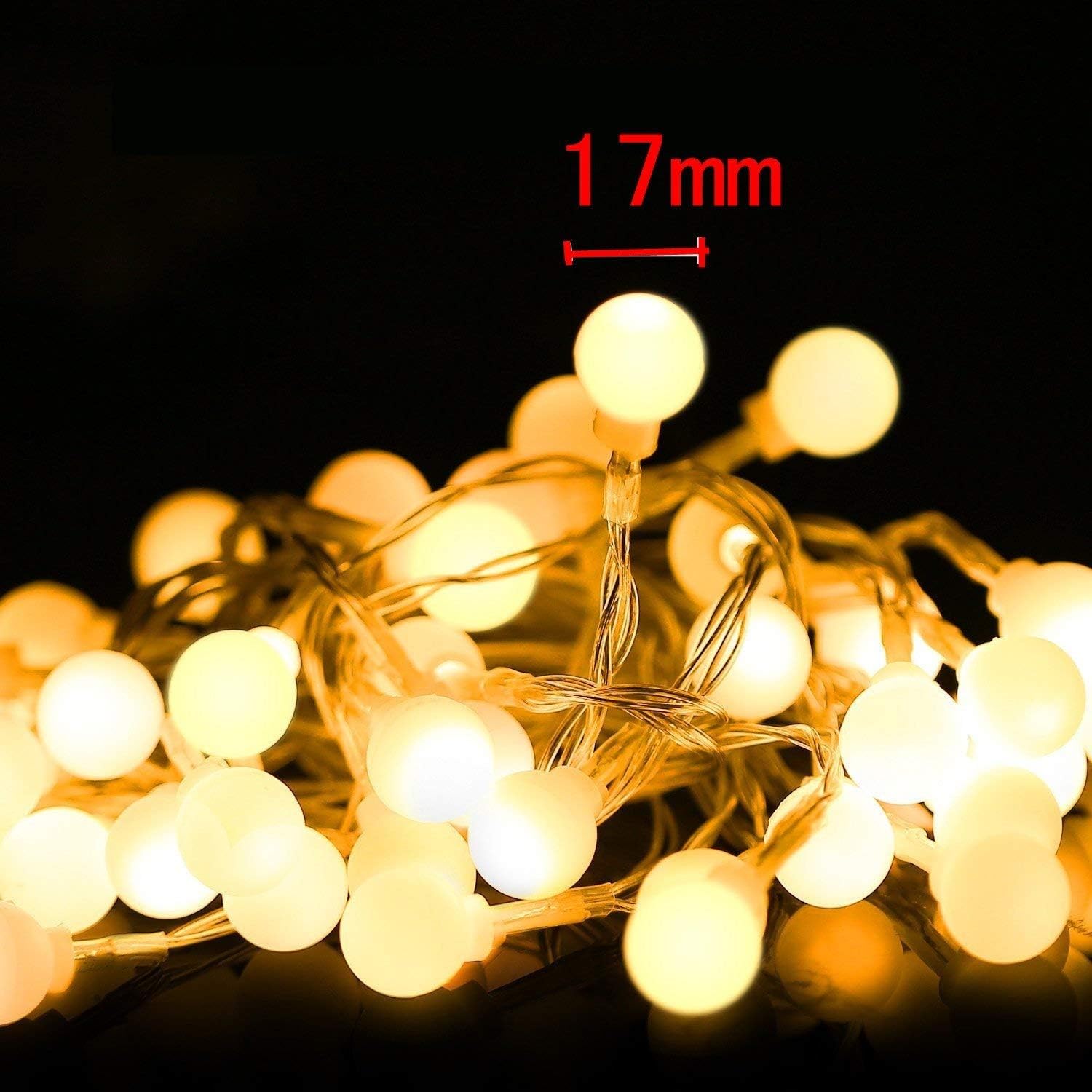 JZK 5m 16.4ft Warm White 50 LED Ball String Light Battery Operated Fairy Light for Outdoor Garden Indoor Bedroom Decoration for Wedding Birthday Party Christmas - Image 4