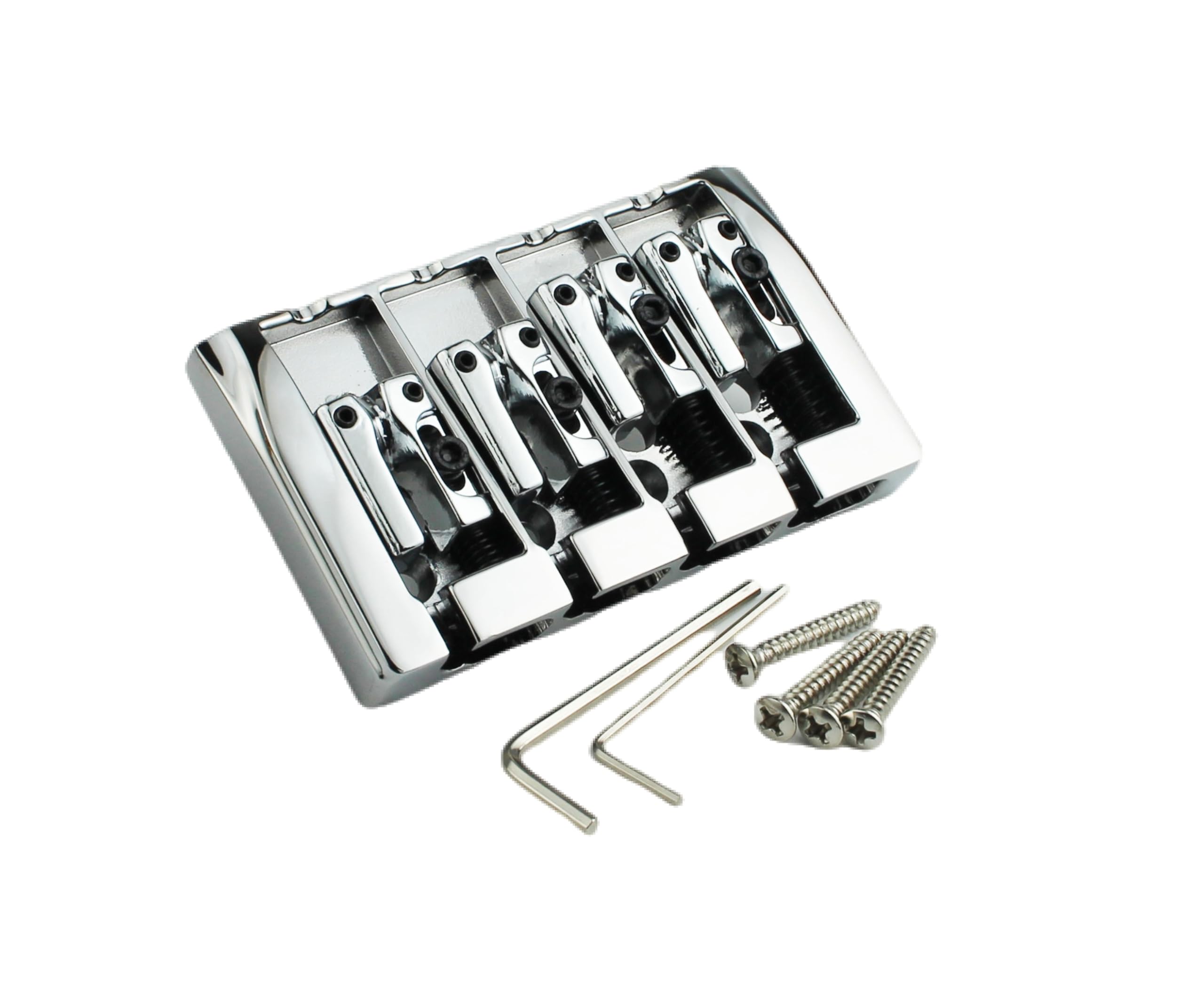 Guyker Bass Guitar Bridge, 4 String Fixed Bridges String Space 19mm Replacement for Jazz Bass or Precision Instruments (GB404, Chrome)