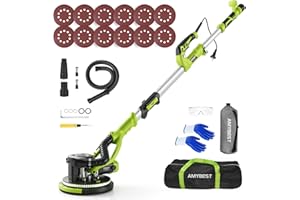 AMYBEST Drywall Sander, Powerful Electric Drywall Sander with Vacuum Dust Collection, 5 Speed 1000-2100 RPM, Popcorn Ceiling Remover, LED Light & 12 Sanding Discs, Extendable Handle (GREEN)