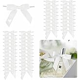LiBongTa 50 PCs White Bow 2.5" Grosgrain Ribbon Bow for Decorations, Small Bows for Crafts, Mini Bow Twist Tie Bows for Gift Wrapping, Premade Bows for Baby Shower, Wedding, Party, Candy, Treat Bags
