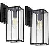 MICSIU Black Outdoor Wall Light Fixture 2 Pack, 13.75" Modern Farmhouse Exterior Wall Sconce with Clear Glass, Anti-Rust Outs