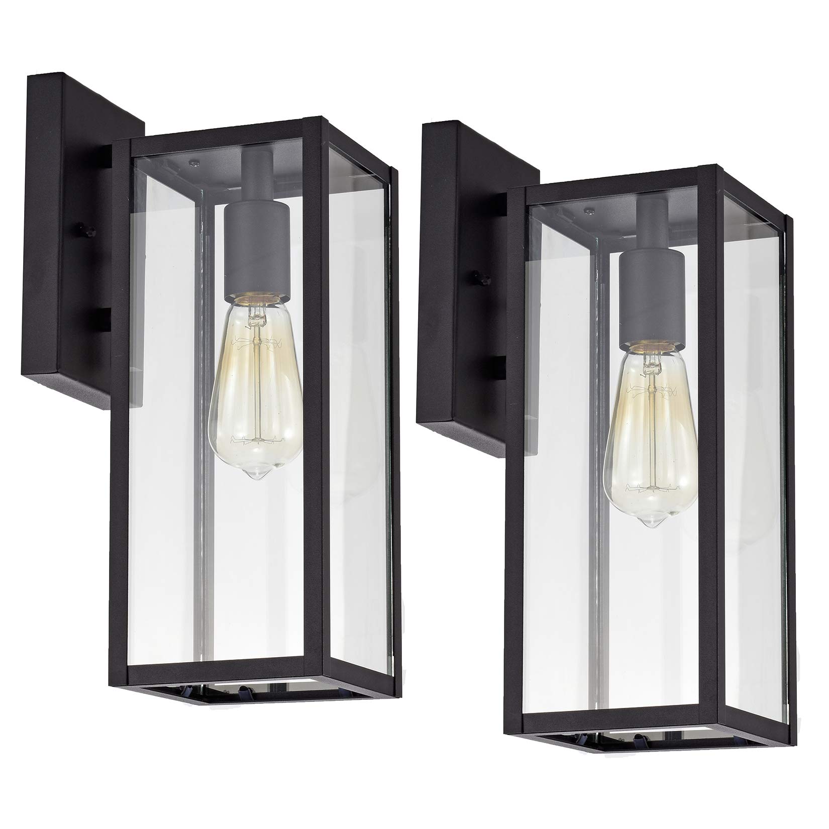 MICSIU Black Outdoor Wall Light Fixture 2 Pack, 13.75" Modern Farmhouse Exterior Wall Sconce with Clear Glass, Anti-Rust Outside Porch Lights for House Garage Patio, E26 Base 100W Max, ETL Listed Image