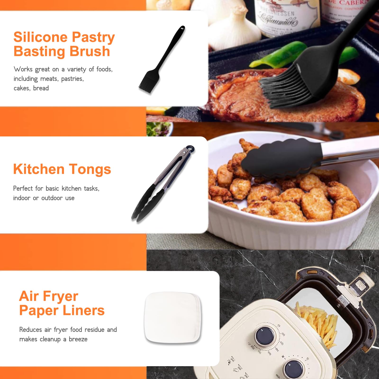Air Fryer Accessories Fit for Instant Vortex Plus 6 Quart Air Fryer, Cosori 5.8QT 6QT, PowerXL 7QT, Gourmia, Nuwave, Cuisinart, Including Rack & Skewers, Etc