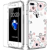 LUHOURI iPhone 8 Plus/7 Plus Case with Screen Protector,Clear Cover with Fashion Cute Designs for Women Girls,Slim Fit Durable Protective Phone Case for Apple iPhone 8 Plus/7 Plus Blooming Flowers