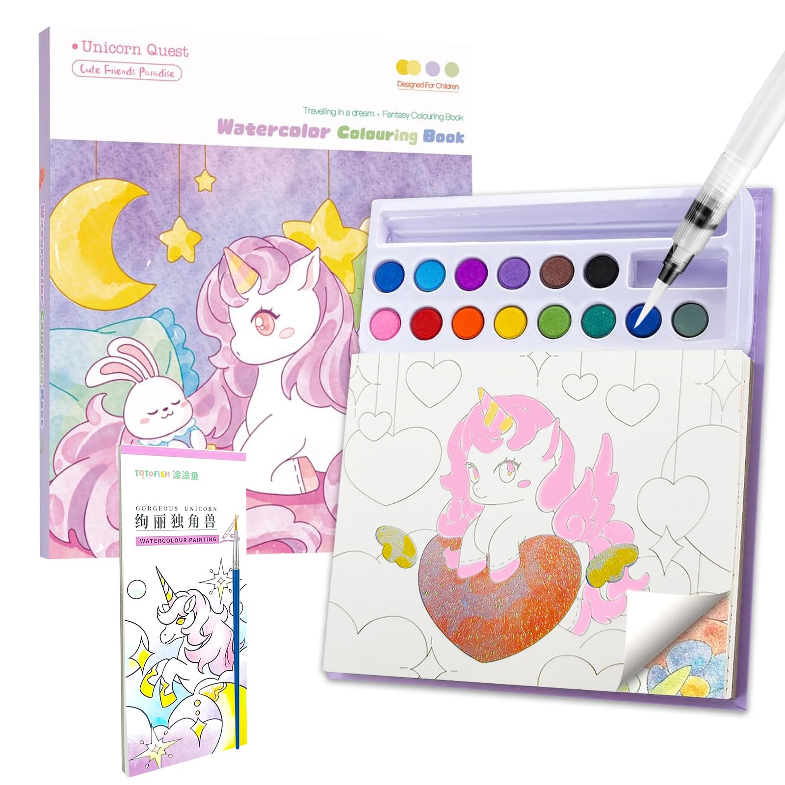 TPTGIAR Paint with Water Coloring Book Unicorn Water Painting Books for Kids Ages 3-5, Arts and Crafts Drawing DIY Activities Toy Birthday Gift for Boys & Girls