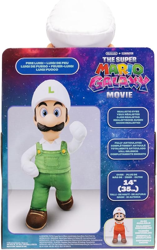 Super Mario Il peluche snodabile Fire Luigi da 15" / 38 cm di The Galaxy Movie, con licenza ufficiale, peluche con testa girevole scolpita, peluche da collezione Nintendo, dai 3 anni in su — foto 6 di 8