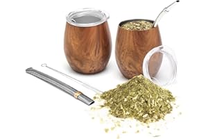 BALIBETOV Yerba Mate Set (Stainless Steel Mate Gourd, 8 oz), Includes 2 Bombillas, 2 Lids, Cleaning Brush