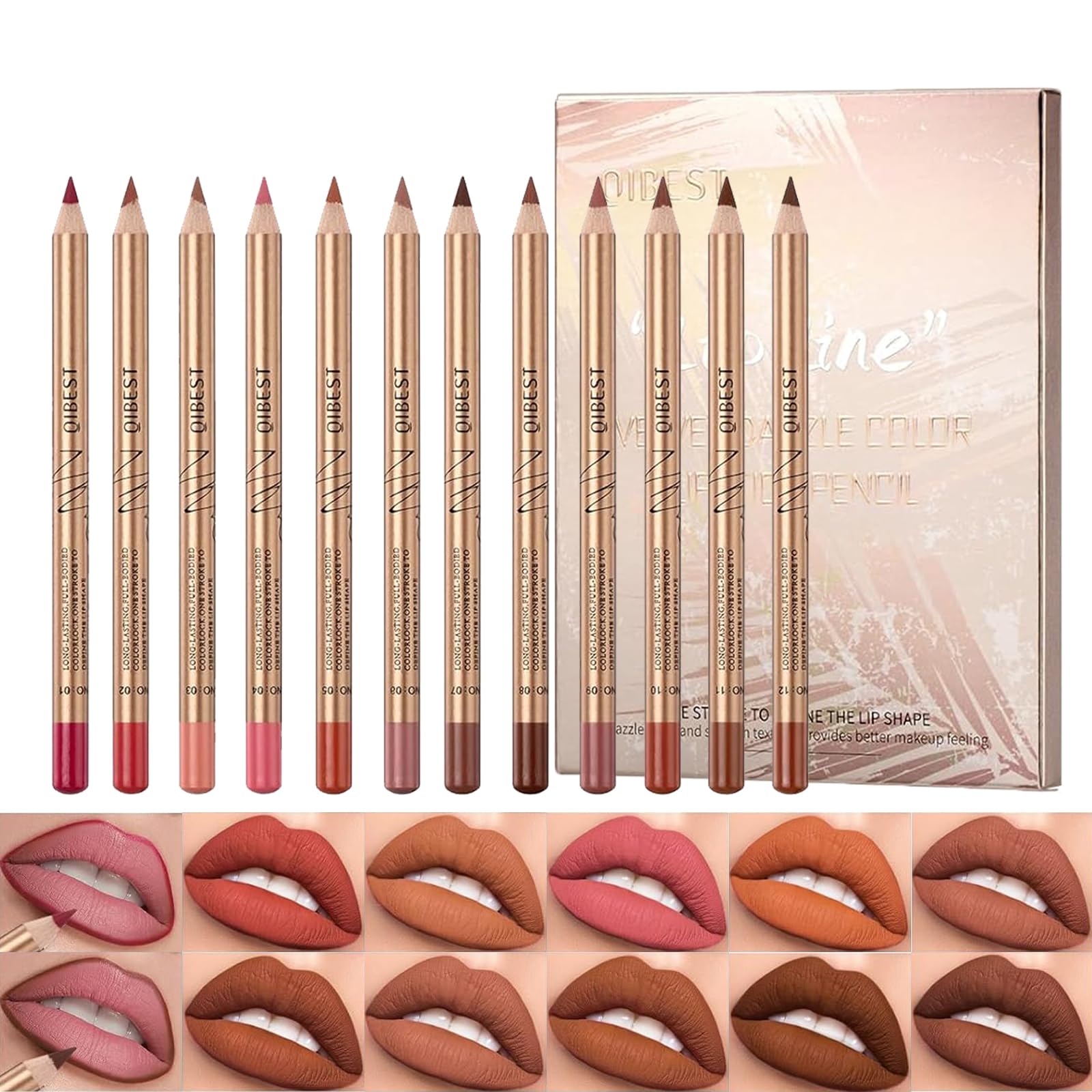 Sitovely 12 Colors Slim Lip Liner Pencil Set, Longwear Smooth Lip Pencil Creamy Lip Liner Matte Lipstick Premium Waterproof Lip Pen, High Pigmented Natural Lip Makeup (nude, M)