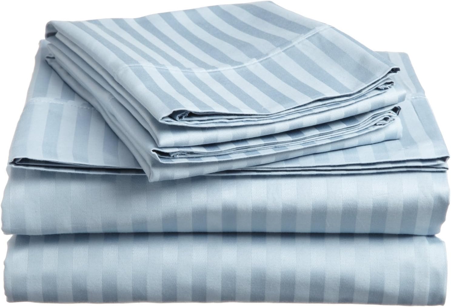 ITALIAN LINEN Twin Size 1500 Thread Count Striped Sheet Set, Light Blue