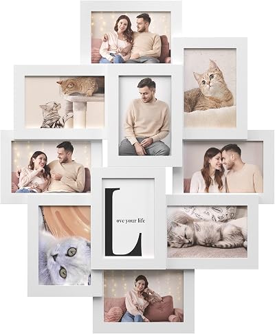 SONGMICS 10 Slot Photo Frame 10x15cm 4x6 Inch MDF White RPF20WT