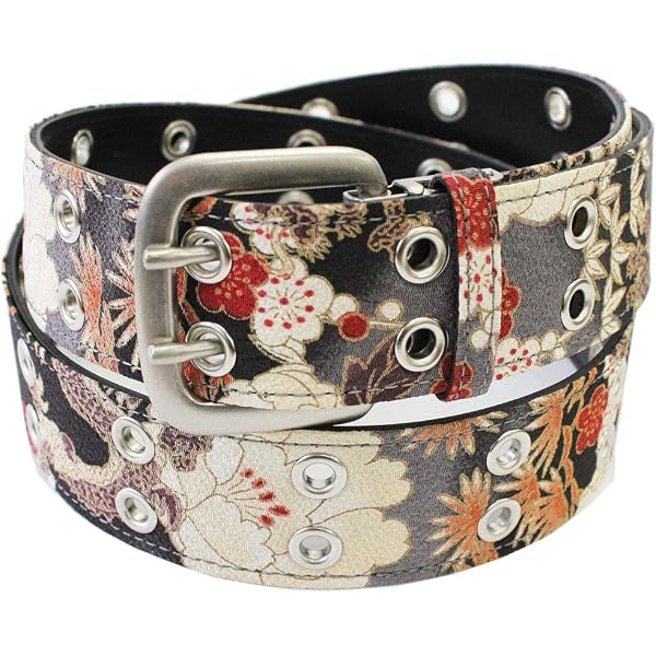 Double Pin Buckle Japanese Chirimen Belt Unisex (Red Cherry  display picture 1