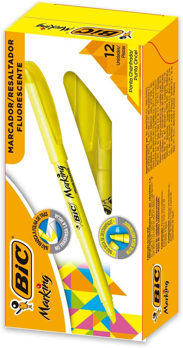 BIC Brite Liner Highlighter, Chisel Tip, Yellow, 12-Count, For Broad Highlighting or Fine Underlining : Yellow Markers : Office Products