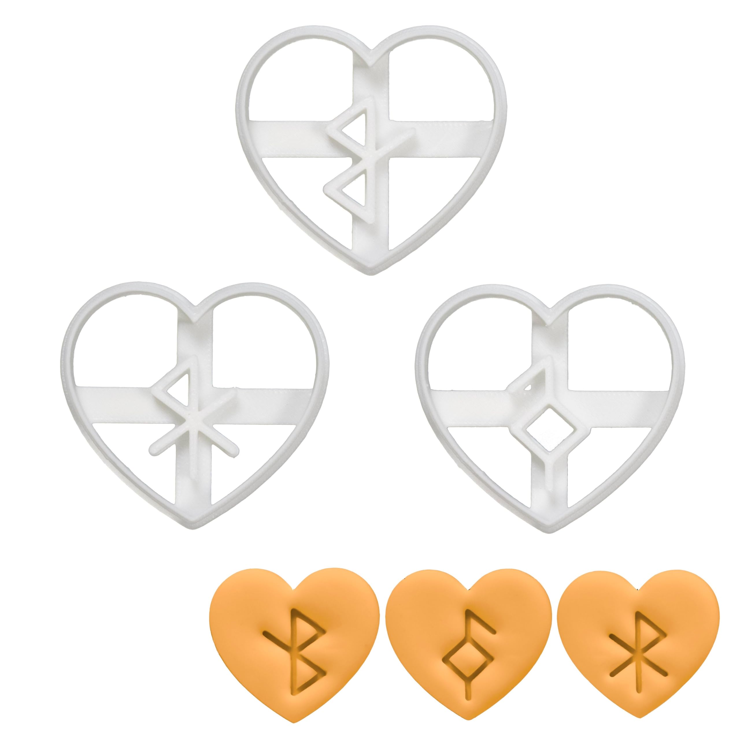 BAKERLOGY Set of 3 Nordic Rune in Heart Cookie Cutters (Designs: Healing, Good Health, & Love) - Detailed Biscuit Cutter Design for Baking and Crafts, Ideal on Fondant, Dough, Clay