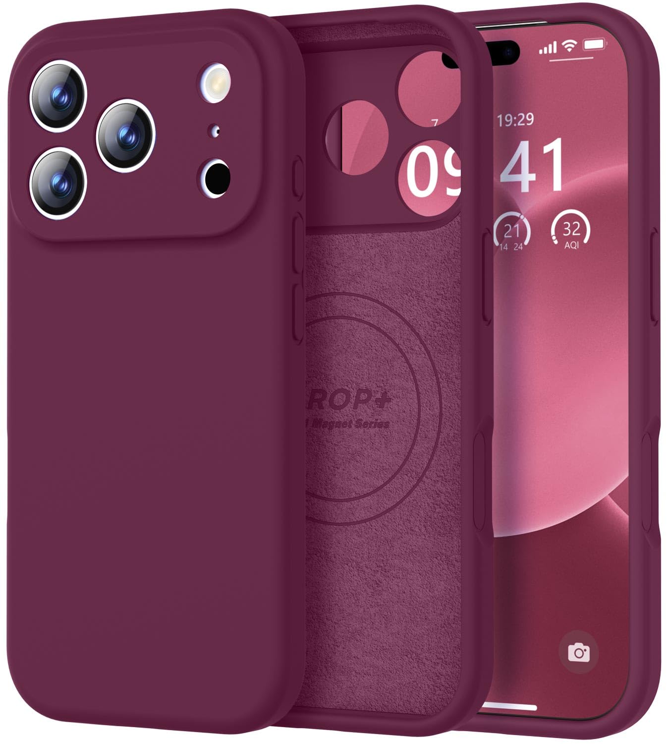 Photo 1 of Vooii Magnetic for iPhone 17 Pro Case, Compatible with Magsafe (Premium Liquid Silicone) (Integrated Camera Control Button) Full Body Protective Anti-Scratch Microfiber Lining 6.3", WineRed